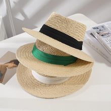 将图片加载到图库查看器，Adult Summer Straw Hat Fashion Casual Beach Fedora Hat Wide Brim Straw Hat Luxury Fedora Summer Packable Sun Hat Lightweight Women Beach Sun Hat Breathable Sun Hats For Women 56-58cm
