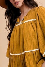 Load image into Gallery viewer, Tassel Contrast Trim Tie Neck Half Sleeve Tiered Dress For Women – Bohemian Inspired Tiered Dress with Tassel Accents and Contrast Trim for a Playful Look
