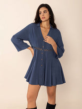 Load image into Gallery viewer, Dusty Blue Long Sleeve Mini Dress Elegant Cutout &amp; Buttoned Design Lightweight Women Dress
