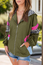 将图片加载到图库查看器，Colorful Women's Leopard Print Zip-Up Hooded Jacket Trendy Long Sleeve Outerwear with Pockets
