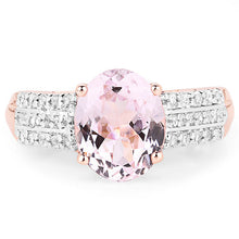 将图片加载到图库查看器，14K Rose Gold Plated 3.27 Carat Genuine Kunzite Oval and White Zircon .925 Sterling Silver Ring Ring

