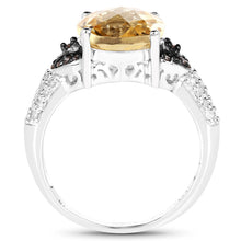 Load image into Gallery viewer, 4.65 Carat Genuine Citrine, Champagne Diamond &amp; White Diamond .925 Sterling Silver Ring
