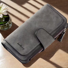 Load image into Gallery viewer, Vintage Faux Leather Long Wallet – Trifold Credit Card Holder with Snap &amp; Zipper
