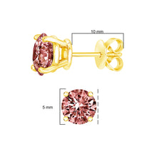 Load image into Gallery viewer, 14K Yellow Gold 1.00 Cttw Round Brilliant Cut Lab Grown Pink Diamond 4-Prong Classic Solitaire Earrings (Pink Color, VVS2-VS1 Clarity)
