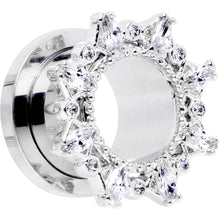 Load image into Gallery viewer, 1/2 Clear Gem Flower Frame Screw Fit Tunnel Plug Set
