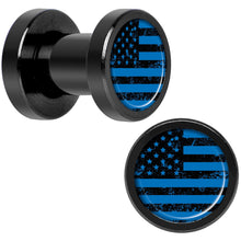 Load image into Gallery viewer, Blue American Flag Black Anodized Screw Fit Plug Set 4G
