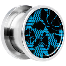 Load image into Gallery viewer, Blue Floral Lace Steel Screw Fit Plug Set 1/2
