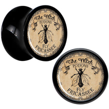 Load image into Gallery viewer, Witches Brew Fly Fricassee Halloween Black Acrylic Plug Sizes 0G to 20mm
