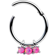 Load image into Gallery viewer, 16G 3/8 Pink Synthetic Opal Trio Hinged Segment Ring
