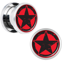 Load image into Gallery viewer, Black Red Distressed Star Steel Screw Fit Plug Set 00G
