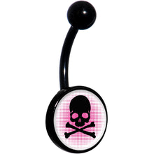 Load image into Gallery viewer, Pink Black Skull Black Belly Ring
