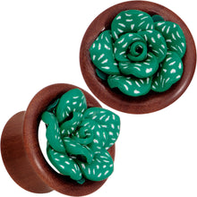将图片加载到图库查看器，Handcrafted Rosewood Speckled Green Succulent Saddle Plug Set Sizes 14mm to 20mm
