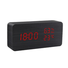 将图片加载到图库查看器，Alarm Clock LED Wooden Watch Digital Alarm Clock with Wooden Electronic LED Time Display 3 Alarm Settings Humidity &amp; Temperature Detect Wood Made Electric Clocks Table Voice Control Digital Wood USB/AAA Powered Electronic Desktop Clocks
