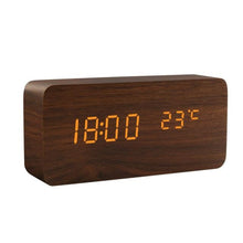 将图片加载到图库查看器，Alarm Clock LED Wooden Watch Digital Alarm Clock with Wooden Electronic LED Time Display 3 Alarm Settings Humidity &amp; Temperature Detect Wood Made Electric Clocks Table Voice Control Digital Wood USB/AAA Powered Electronic Desktop Clocks
