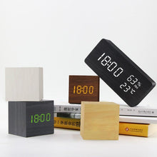 将图片加载到图库查看器，Alarm Clock LED Wooden Watch Digital Alarm Clock with Wooden Electronic LED Time Display 3 Alarm Settings Humidity &amp; Temperature Detect Wood Made Electric Clocks Table Voice Control Digital Wood USB/AAA Powered Electronic Desktop Clocks
