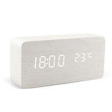 将图片加载到图库查看器，Alarm Clock LED Wooden Watch Digital Alarm Clock with Wooden Electronic LED Time Display 3 Alarm Settings Humidity &amp; Temperature Detect Wood Made Electric Clocks Table Voice Control Digital Wood USB/AAA Powered Electronic Desktop Clocks
