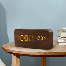 将图片加载到图库查看器，Alarm Clock LED Wooden Watch Digital Alarm Clock with Wooden Electronic LED Time Display 3 Alarm Settings Humidity &amp; Temperature Detect Wood Made Electric Clocks Table Voice Control Digital Wood USB/AAA Powered Electronic Desktop Clocks
