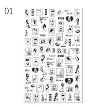 Load image into Gallery viewer, Alphabet Love Shaped  Pattern 3D Nail Stickers Slider Valentine Day Decals Foil For Love Nail Art Decoration Pop Art Nail Stickers Sexy Girl Designs Comics Water Transfer Decals Manicure Lips Nail Art Decorations Slider Nail Art Stickers
