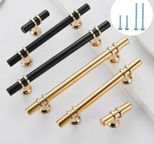 将图片加载到图库查看器，Aluminum Alloy Black Gold Door Handle Wardrobe Kitchen Cabinet Drawer Solid Handle Furniture Handle European Modern Hardware Modern Furniture Cupboard Door Drawer Handles
