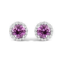 Load image into Gallery viewer, 10K White Gold Purple Amethyst and 3/8 Cttw Diamond Halo Jewelry Set (Earrings, Pendant &amp; Ring)
