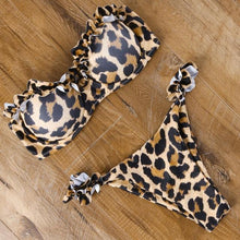将图片加载到图库查看器，Animal Print Leopard Bikini Push Up Swimsuit Women Bikini Set Bathing Suit Bandeau Beach Wear Swimwear Women Casual Leopard Printed Triangle High Waist Two Piece Bikini Sets
