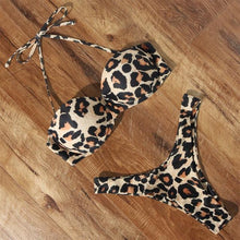 将图片加载到图库查看器，Animal Print Leopard Bikini Push Up Swimsuit Women Bikini Set Bathing Suit Bandeau Beach Wear Swimwear Women Casual Leopard Printed Triangle High Waist Two Piece Bikini Sets
