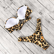 将图片加载到图库查看器，Animal Print Leopard Bikini Push Up Swimsuit Women Bikini Set Bathing Suit Bandeau Beach Wear Swimwear Women Casual Leopard Printed Triangle High Waist Two Piece Bikini Sets
