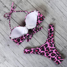 将图片加载到图库查看器，Animal Print Leopard Bikini Push Up Swimsuit Women Bikini Set Bathing Suit Bandeau Beach Wear Swimwear Women Casual Leopard Printed Triangle High Waist Two Piece Bikini Sets
