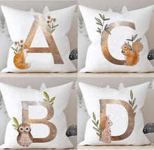 将图片加载到图库查看器，Animal Printed Pillow Cover Cartoon Giraffe Fox Bunny White Seat Polyester Decorative Cushion Cover Sofa Kids Room Alphabet Pillow Cover With Cute Animals Pillow Cases Outdoor Indoor Square Cushion Covers For Home Sofa Couch 45x45cm
