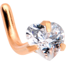 Load image into Gallery viewer, 18G 1/4 Clear Heart 3mm CZ Gem Rose Gold IP L-Shape Nose Ring
