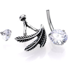 将图片加载到图库查看器，Clear Gem Feather Trio Dangle Belly Ring
