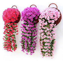将图片加载到图库查看器，Artificial Flower Wisteria Basket Wall Hanging Flower Party Decoration Simulation For Valentine's Day Wedding Birthdays Hanging Basket Lifelike Garland for Home Wedding Garden/Yard String Floral Decoration
