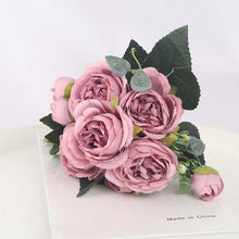 将图片加载到图库查看器，Artificial Flowers 1 Bouquet 9 heads Peony Tea Rose Autumn Silk Fake Flowers For Living Room Home Garden Wedding Decoration Artificial Silk Fake Flowers Rose Floral Decor Bouquet
