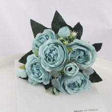 将图片加载到图库查看器，Artificial Flowers 1 Bouquet 9 heads Peony Tea Rose Autumn Silk Fake Flowers For Living Room Home Garden Wedding Decoration Artificial Silk Fake Flowers Rose Floral Decor Bouquet
