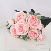 将图片加载到图库查看器，Artificial Flowers 1 Bouquet 9 heads Peony Tea Rose Autumn Silk Fake Flowers For Living Room Home Garden Wedding Decoration Artificial Silk Fake Flowers Rose Floral Decor Bouquet
