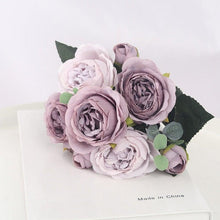 将图片加载到图库查看器，Artificial Flowers 1 Bouquet 9 heads Peony Tea Rose Autumn Silk Fake Flowers For Living Room Home Garden Wedding Decoration Artificial Silk Fake Flowers Rose Floral Decor Bouquet
