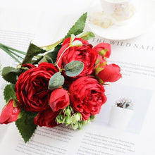 将图片加载到图库查看器，Artificial Roses Flowers Bundle Of Beautiful Silk Peony Bouquet For Home Wedding Party Scrapbook Decoration Accessories         Artificial Rose Flowers Bouquet Silk Flowers Rose for Home Bridal Wedding Party Festival Decor
