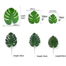 Load image into Gallery viewer, Artificial Tropical Palm Leaves For Hawaiian Luau Beach Birthday Jungle Party Wedding Home Table Decoration Accessories  Tropical Leaves with Stems Jungle Leaves Decorations for Hawaiian Luau Party Beach Baby Shower Wedding Birthday Decorations
