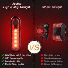 将图片加载到图库查看器，Ascher Ultra Bright USB Rechargeable Bike Light Set
