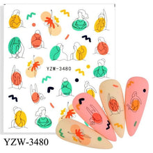 Load image into Gallery viewer, Autumn Simple Green Pink Pattern Water Nail Decal Sticker Flower Leaf Tree Winter Slider For Nail Art Manicuring Decoration Decals for Nail Art Decoration Including Hearts Stars Letters Bowknot Leaves Flowers Plants Fruits Butterflies
