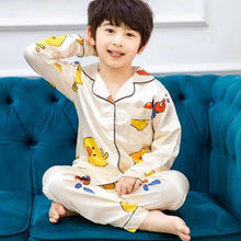 将图片加载到图库查看器，Autumn Winter Long Sleeve Kid Sleepwear Set Silk Pajamas Set Boys Pajamas Sets For Kids Home Cloth Girls Pajamas Set Kids Pajamas Sets Girls Cartoon Pattern Night Suit Children Sleepwear Pajamas Kids Silk Nightwear
