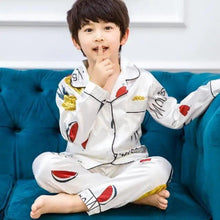 将图片加载到图库查看器，Autumn Winter Long Sleeve Kid Sleepwear Set Silk Pajamas Set Boys Pajamas Sets For Kids Home Cloth Girls Pajamas Set Kids Pajamas Sets Girls Cartoon Pattern Night Suit Children Sleepwear Pajamas Kids Silk Nightwear
