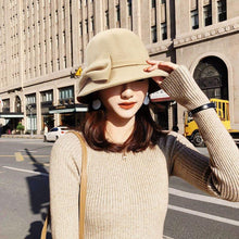 Load image into Gallery viewer, Autumn Winter Polyester Flat Top Hat For Women's Luxury Wide Fedora Hat Jazz Cap Classic Wide Hat Women Comfortable Elegant Hat For Summer Classic Design
