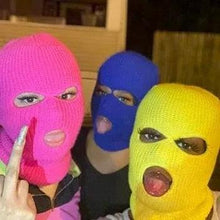 将图片加载到图库查看器，Autumn Winter Ski Mask 3-Hole Knit Hat Full Face Cover Balaclava Hats Funny Party Embroidery Beanies Caps Hole Knitted Full Face Cover Ski Neck Gaiter, Winter Balaclava Warm Knit Beanie for Outdoor Sports Outdoor Full Face Cover Thermal Ski Mask One Size
