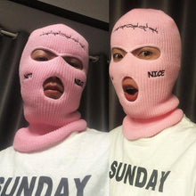 将图片加载到图库查看器，Autumn Winter Ski Mask 3-Hole Knit Hat Full Face Cover Balaclava Hats Funny Party Embroidery Beanies Caps Hole Knitted Full Face Cover Ski Neck Gaiter, Winter Balaclava Warm Knit Beanie for Outdoor Sports Outdoor Full Face Cover Thermal Ski Mask One Size
