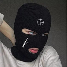 将图片加载到图库查看器，Autumn Winter Ski Mask 3-Hole Knit Hat Full Face Cover Balaclava Hats Funny Party Embroidery Beanies Caps Hole Knitted Full Face Cover Ski Neck Gaiter, Winter Balaclava Warm Knit Beanie for Outdoor Sports Outdoor Full Face Cover Thermal Ski Mask One Size
