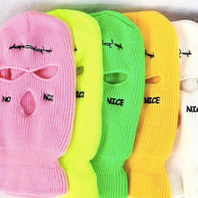 将图片加载到图库查看器，Autumn Winter Ski Mask 3-Hole Knit Hat Full Face Cover Balaclava Hats Funny Party Embroidery Beanies Caps Hole Knitted Full Face Cover Ski Neck Gaiter, Winter Balaclava Warm Knit Beanie for Outdoor Sports Outdoor Full Face Cover Thermal Ski Mask One Size
