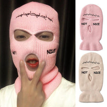 将图片加载到图库查看器，Autumn Winter Ski Mask 3-Hole Knit Hat Full Face Cover Balaclava Hats Funny Party Embroidery Beanies Caps Hole Knitted Full Face Cover Ski Neck Gaiter, Winter Balaclava Warm Knit Beanie for Outdoor Sports Outdoor Full Face Cover Thermal Ski Mask One Size
