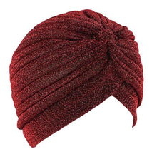 将图片加载到图库查看器，Autumn Winter Warm Headwear Soft Shine Silver Gold Lightweight Knot Twist Turban Headbands Cap Casual Streetwear Hats For Women
