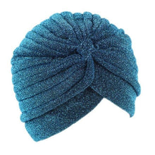 将图片加载到图库查看器，Autumn Winter Warm Headwear Soft Shine Silver Gold Lightweight Knot Twist Turban Headbands Cap Casual Streetwear Hats For Women

